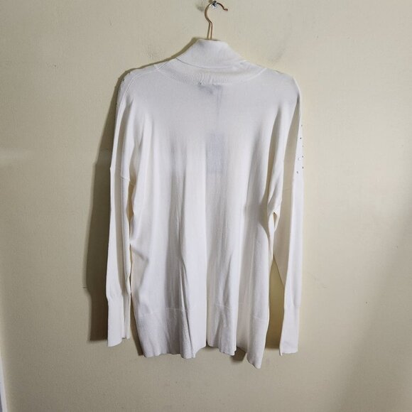 DG2 Diane Gilman NWT White Rhinestone Embellished Turtleneck Sweater Size 1X - Picture 2 of 7